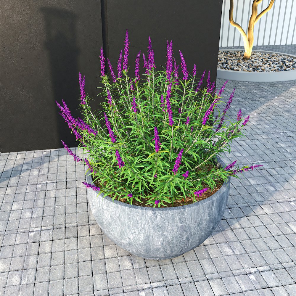 Grove Series Hemisphere Poly Clay Planter in Aged Concrete 14.9 Dia, 7.8 High