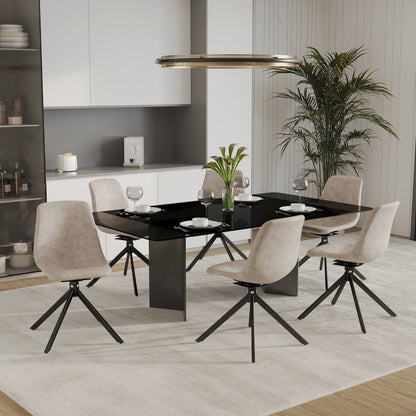 Markley Modern Leather Swival Dining Chair With Metal Legs in Taupe