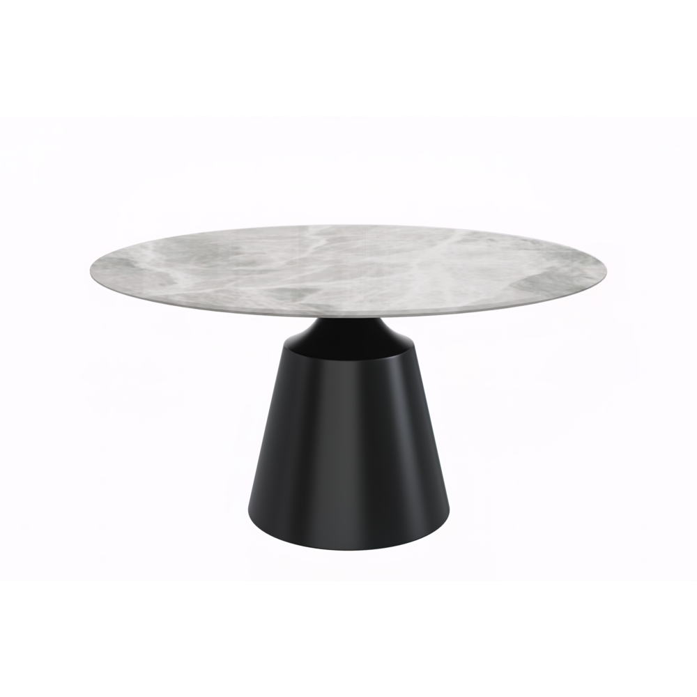 Round Dining Table Black Base with 60 Round Light Grey Sintered Stone Top