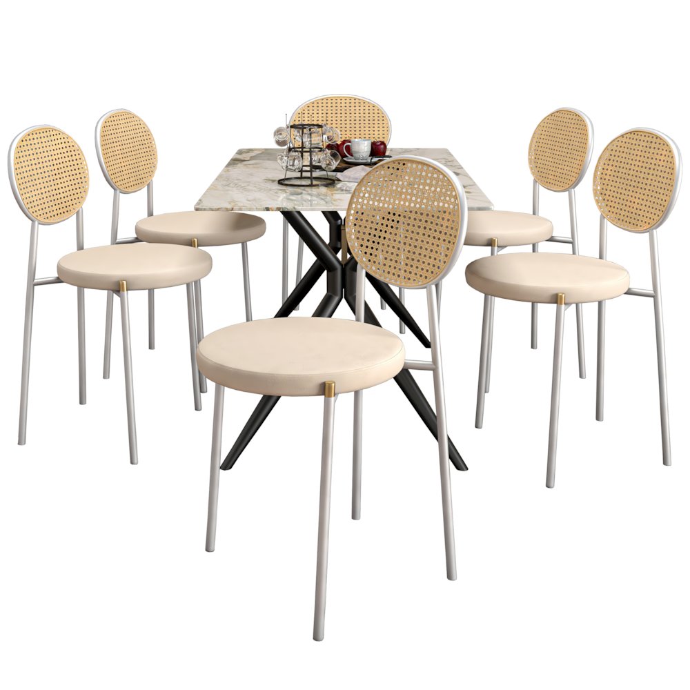 7-Piece Dining Set Rectangular Sintered Stone Dining Table
