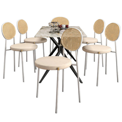 7-Piece Dining Set Rectangular Sintered Stone Dining Table