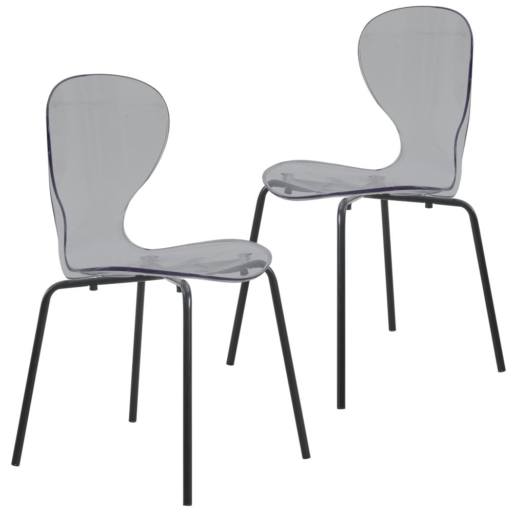 Modern Oyster Transparent Side Chair in Black Base set of 2