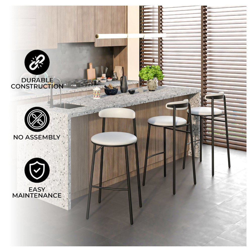 Lume Collection Modern Bar Stool in White Set of 2