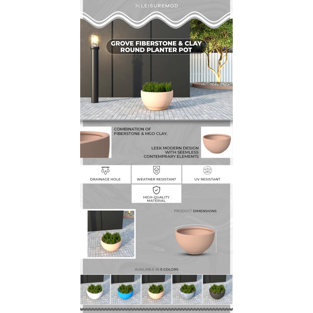 Grove Series Hemisphere Poly Clay Planter in Terra cotta Color 10.6 Dia, 5.9