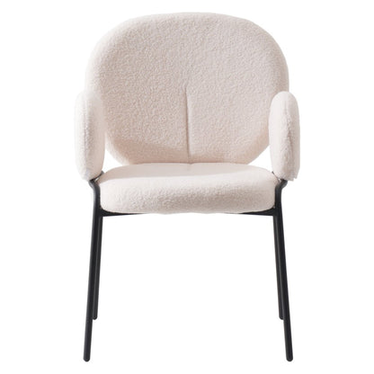 Celestial Series Boucle Dining Arm Chair, Black Frame with White Fabric Set of 2