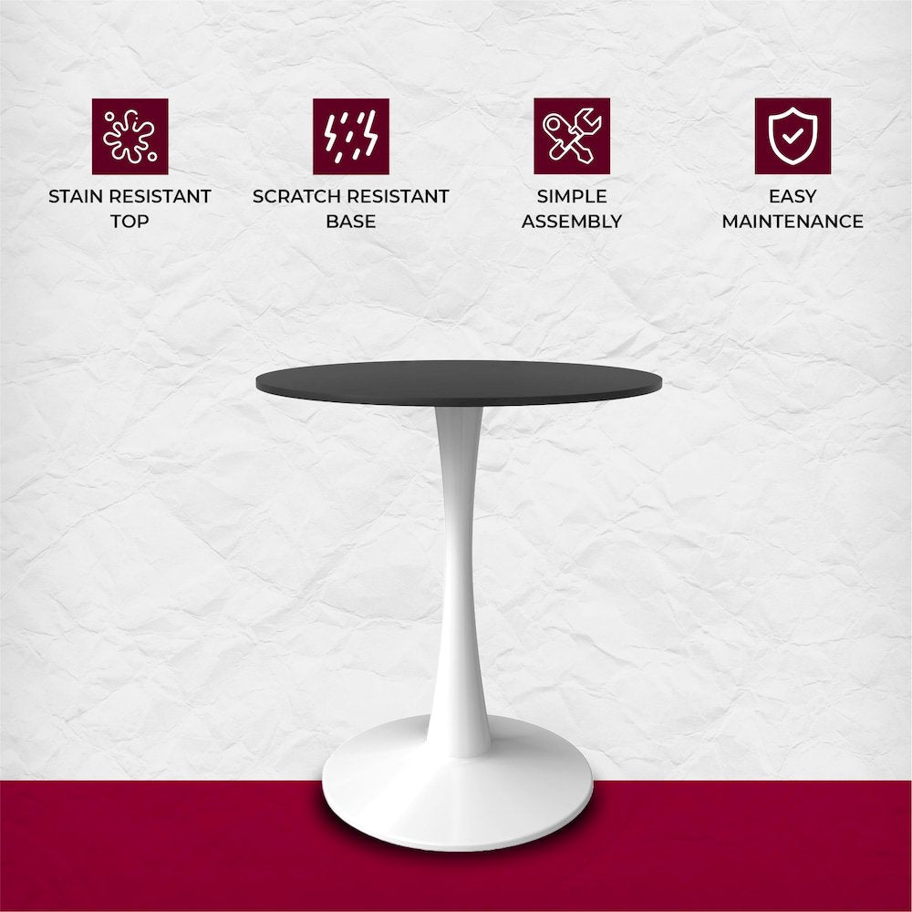 Bristol 24 round dining table White base with Black Sintered stone Top