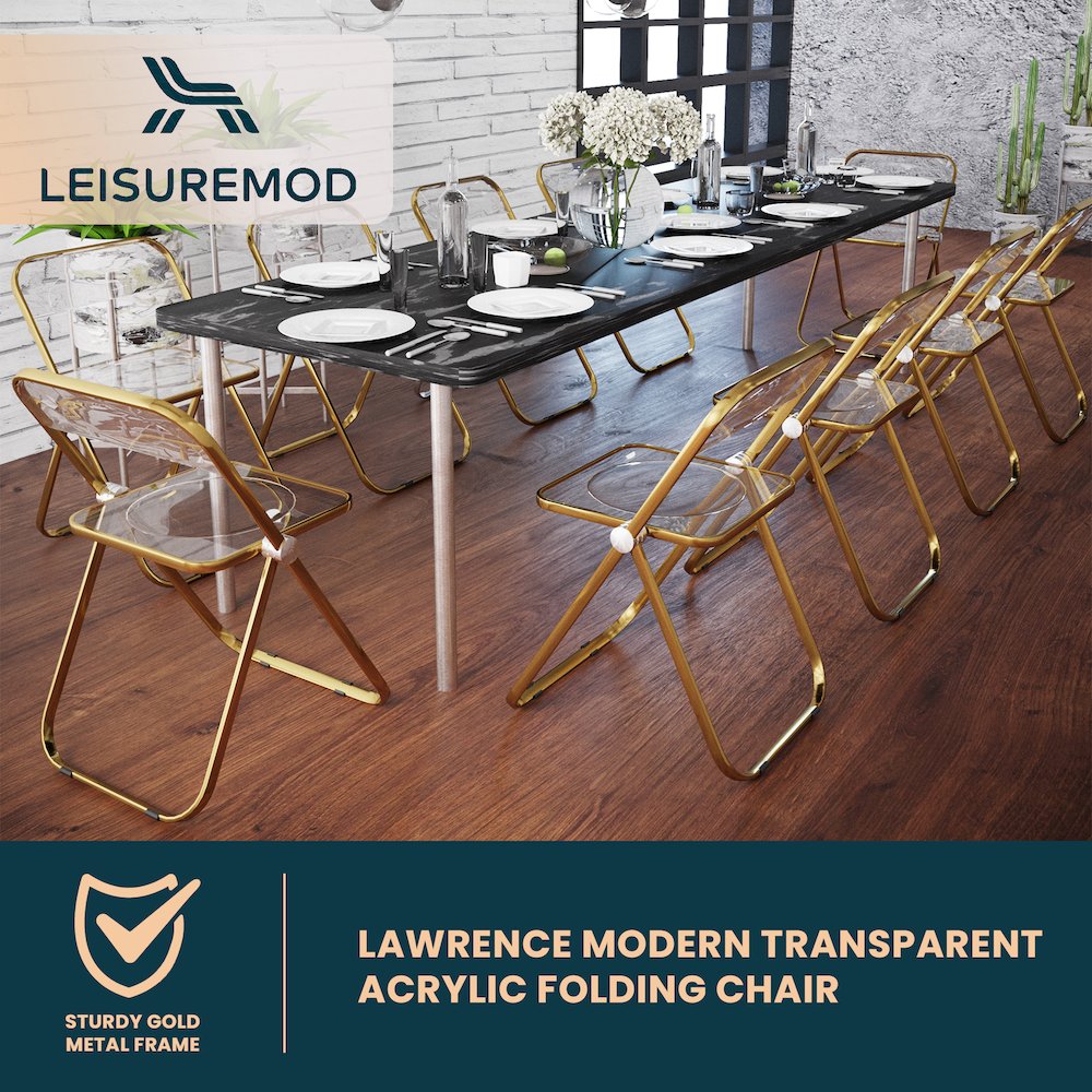 Lawrence Acrylic Folding Chair With Gold Metal Frame, Set of 4