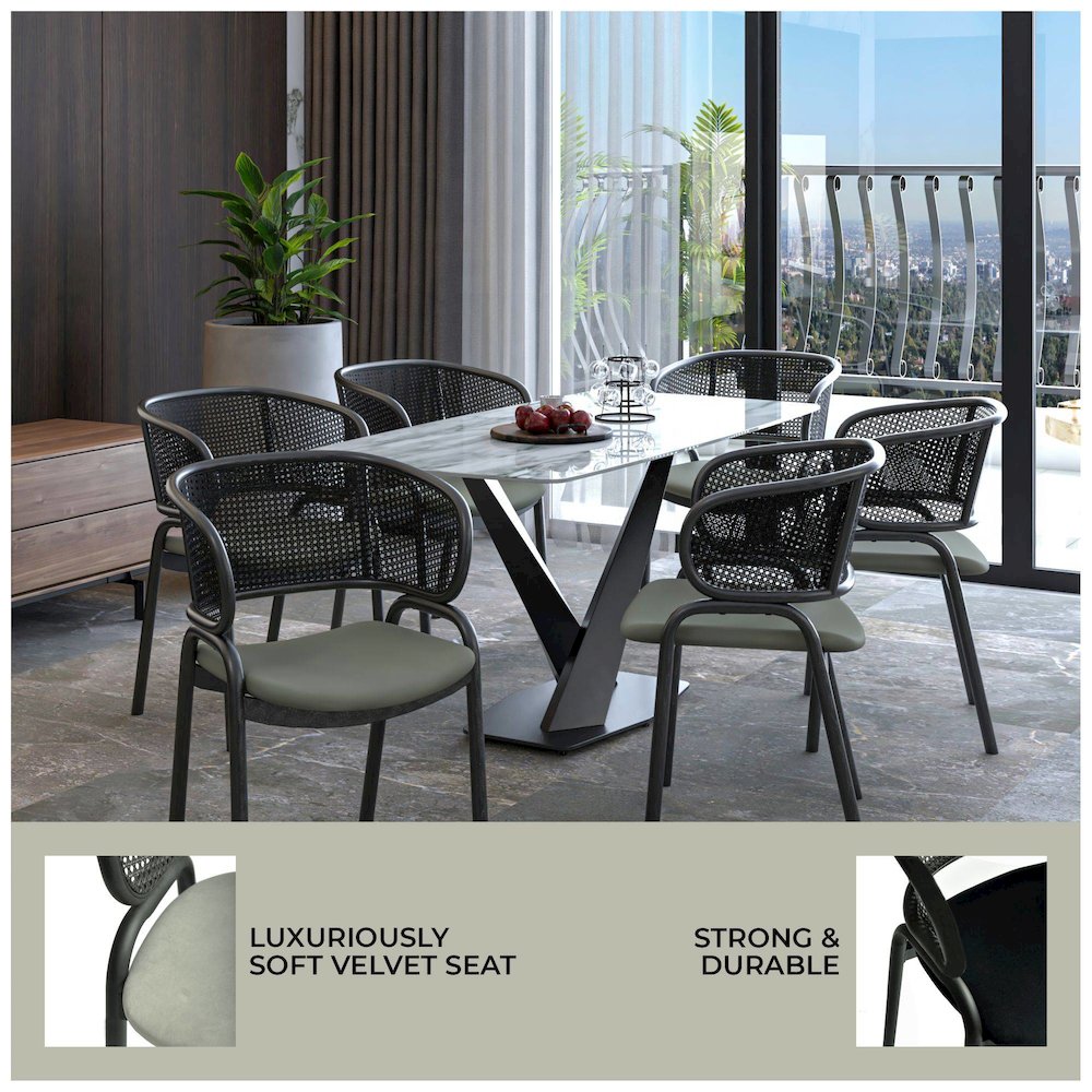 Ervilla Dining Armchair in Black Steel Frame Set of 4