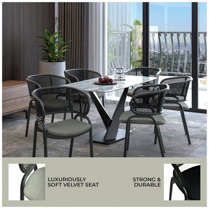 Ervilla Dining Armchair in Black Steel Frame Set of 4