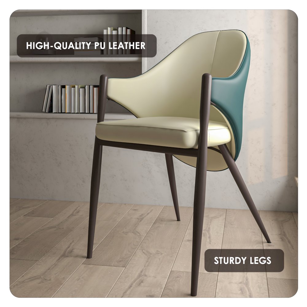 Sante Collection Modern Dining Chair Set of 2 in Cream/Green