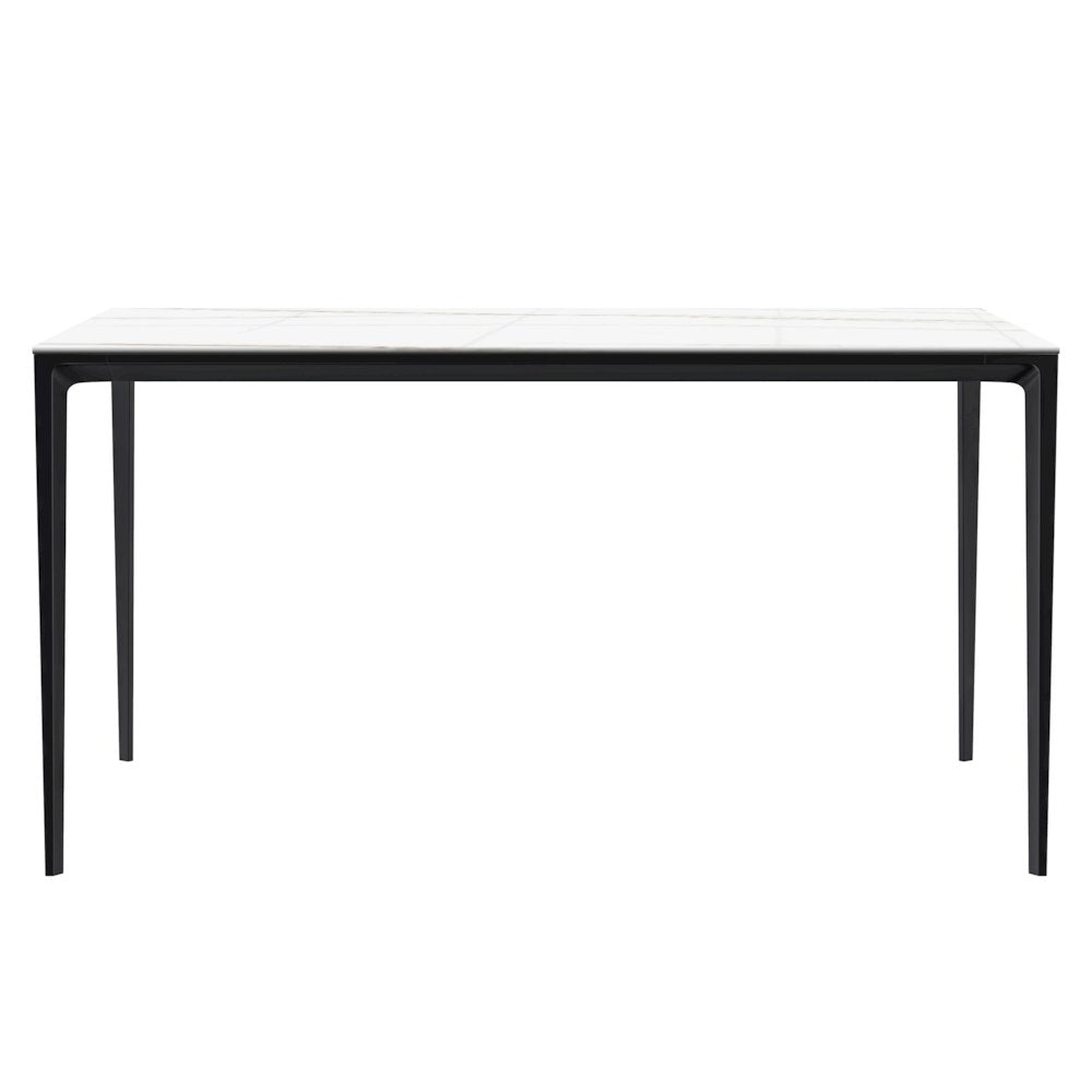 Avo Series Modern Dining Table Black Base, With 55 White/Gold Sintered Stone Top