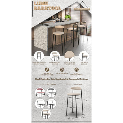 Lume Collection Modern Bar Stool in Dark Taupe