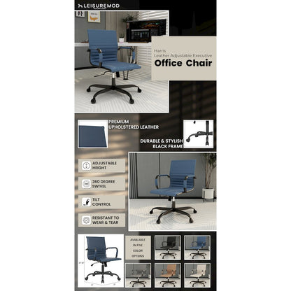 Harris Leather Office Chair in Blue With Black Frame