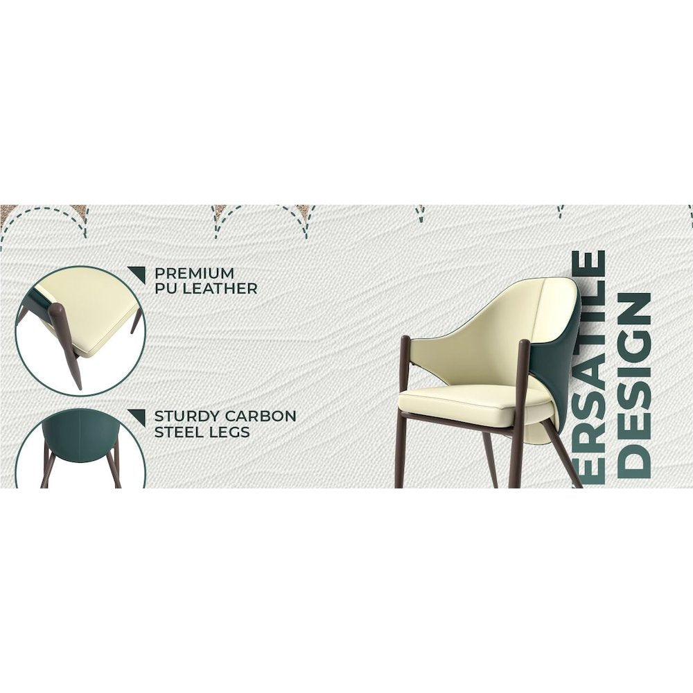 Sante Collection Modern Dining Chair Set of 2 in Cream/Green