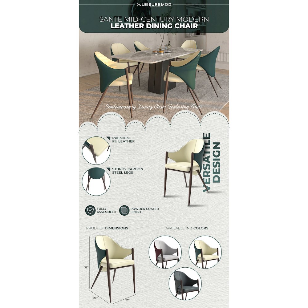 Sante Collection Modern Dining Chair Set of 2 in Cream/Green