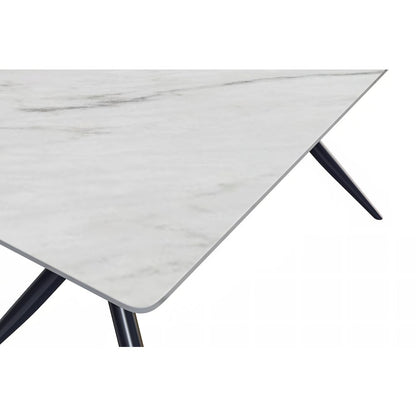Elega Series Black Carbon Steel Dining Table 62 With White Sintered Stone Top