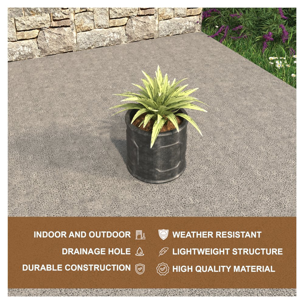 Meadow Series Fiber Stone Planter in Black 10.6" Dia, 10.6" HIgh
