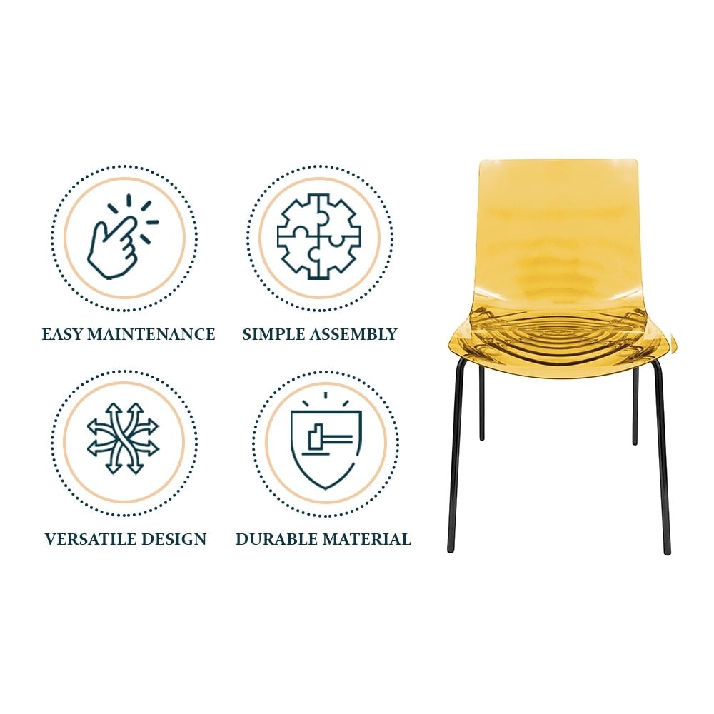 Astor Water Ripple Design Dining Chair in Black Base Orange Seat Set of 2