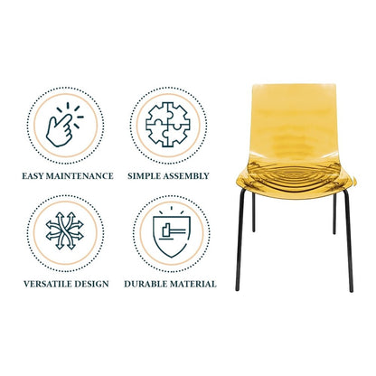 Astor Water Ripple Design Dining Chair in Black Base Orange Seat Set of 2