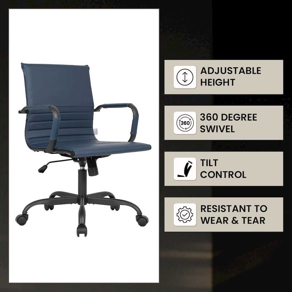 Harris Leather Office Chair in Blue With Black Frame