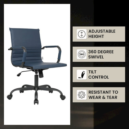 Harris Leather Office Chair in Blue With Black Frame
