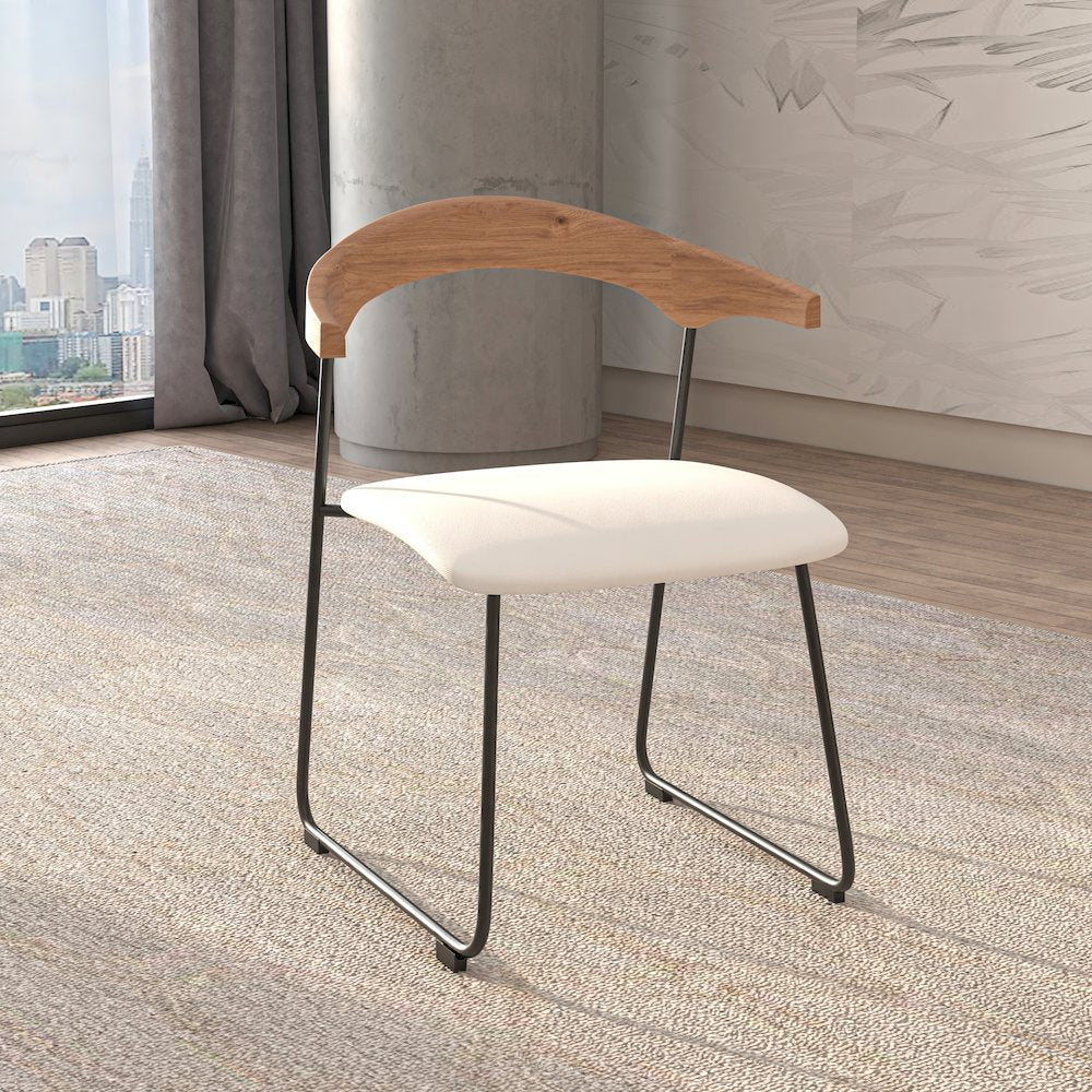 Lyra Collection Modern Chair in Natural Wood back and White Seat