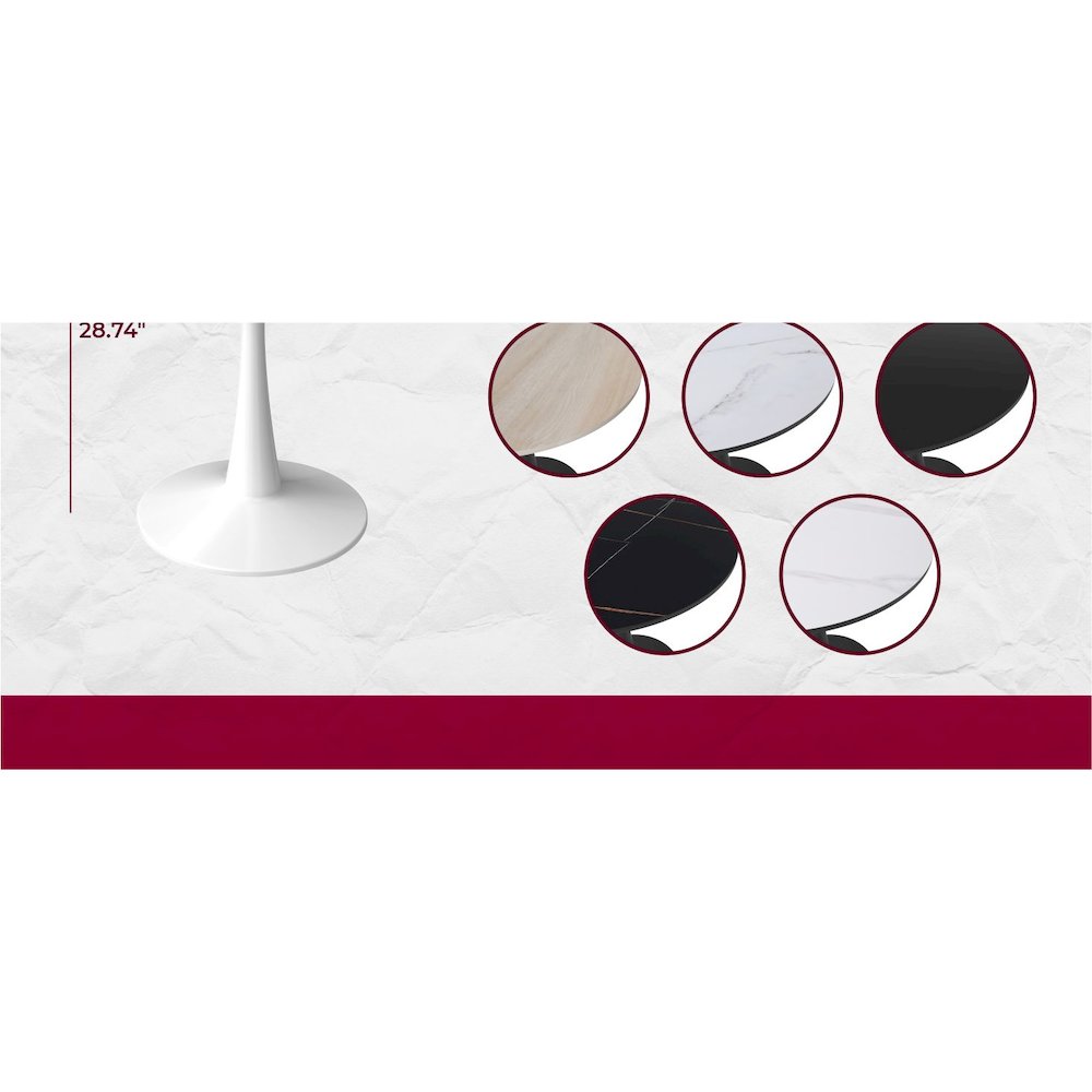 Bristol 24 round dining table White base with Black Sintered stone Top