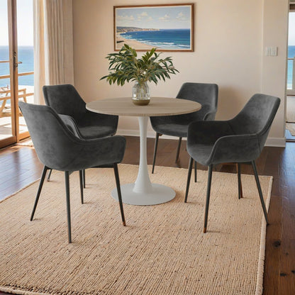 Bristol 27" Round Dining Table White Base with Sintered Stone Natural Wood Top