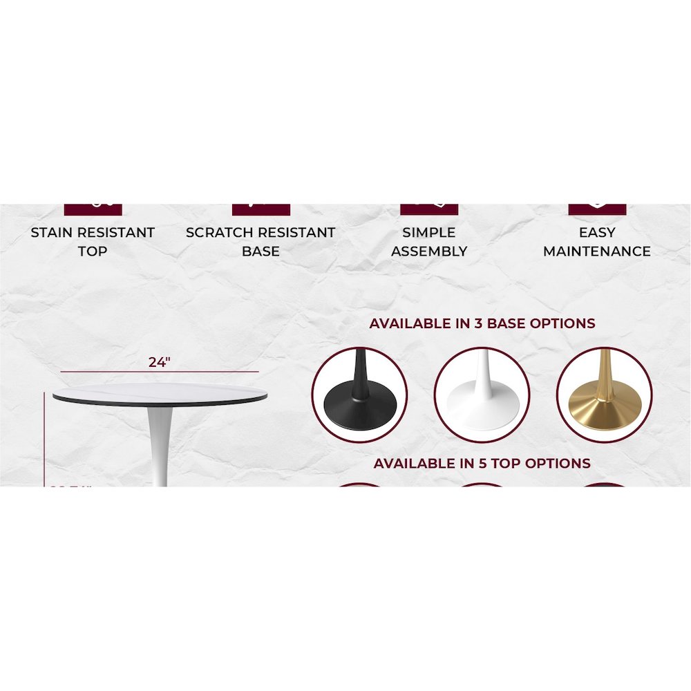 Bristol Series Dining Table White Base With White Stone 24" Round Top