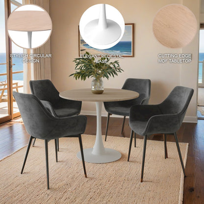 Bristol 27" Round Dining Table White Base with Sintered Stone Natural Wood Top
