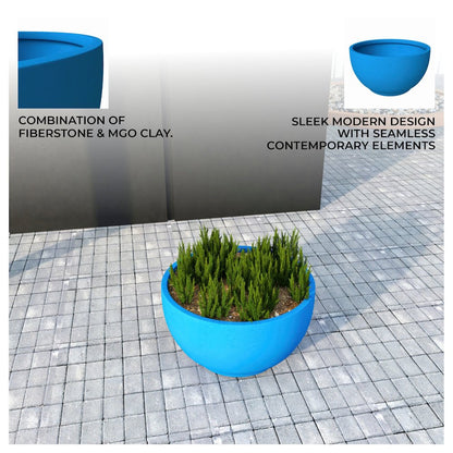 Grove Series Hemisphere Poly Clay Planter in Blue 10.6 Dia, 5.9 High