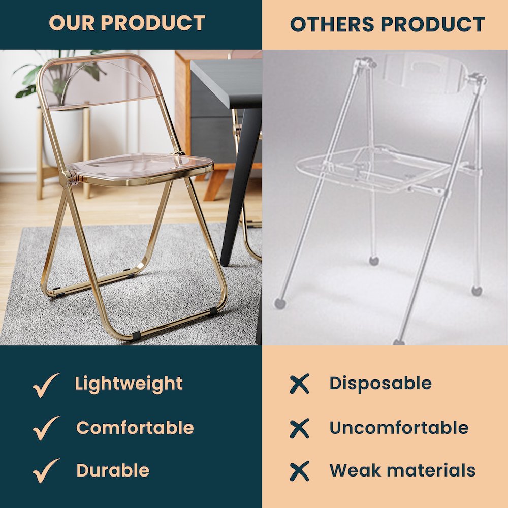 Lawrence Acrylic Folding Chair With Gold Metal Frame, Set of 2