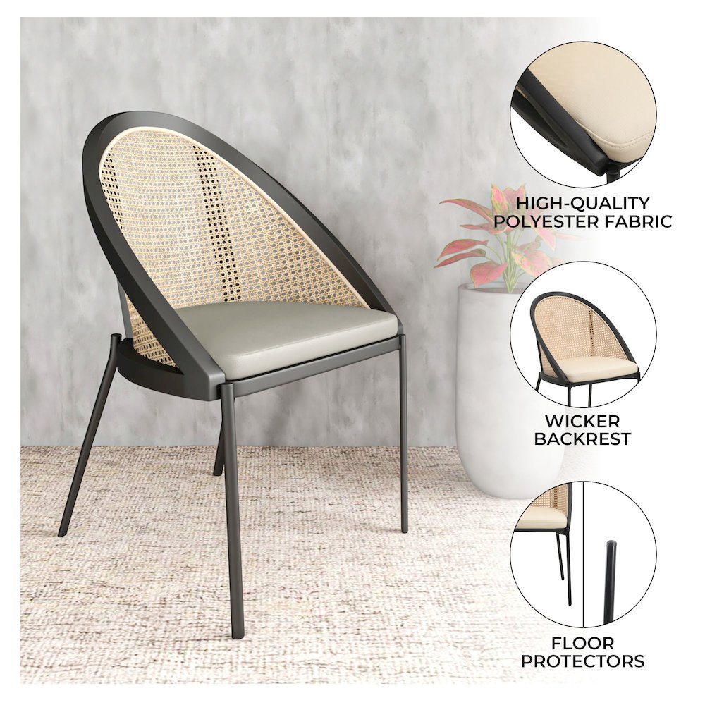 Urbane Collection Modern Dining Chair With Wicker back in Olive Green - Set of 2
