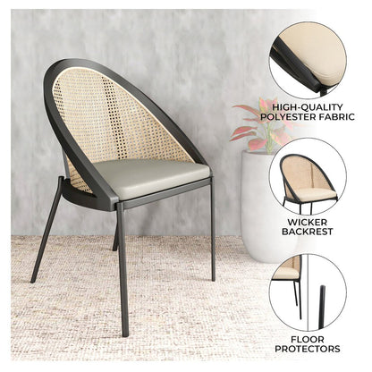 Urbane Collection Modern Dining Chair With Wicker back in Olive Green - Set of 2
