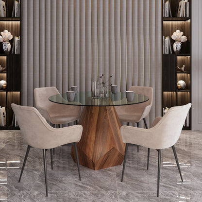 Nebo Modern Dining Table in Walnut Base with Clear Glass Top