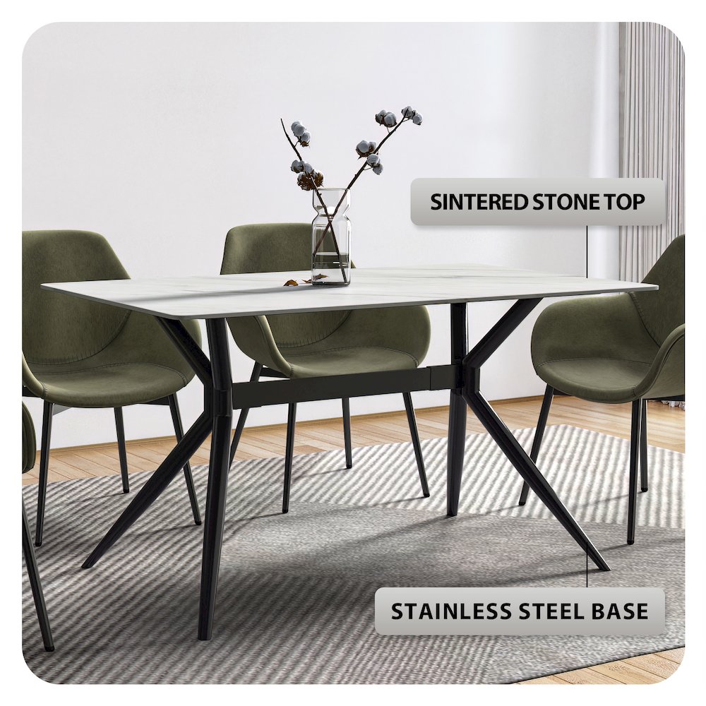 Elega Series Black Carbon Steel Dining Table 62 With White Sintered Stone Top