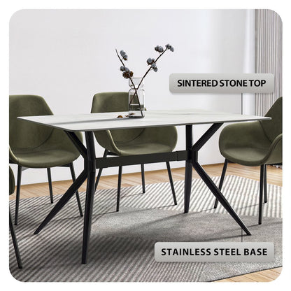 Elega Series Black Carbon Steel Dining Table 62 With White Sintered Stone Top