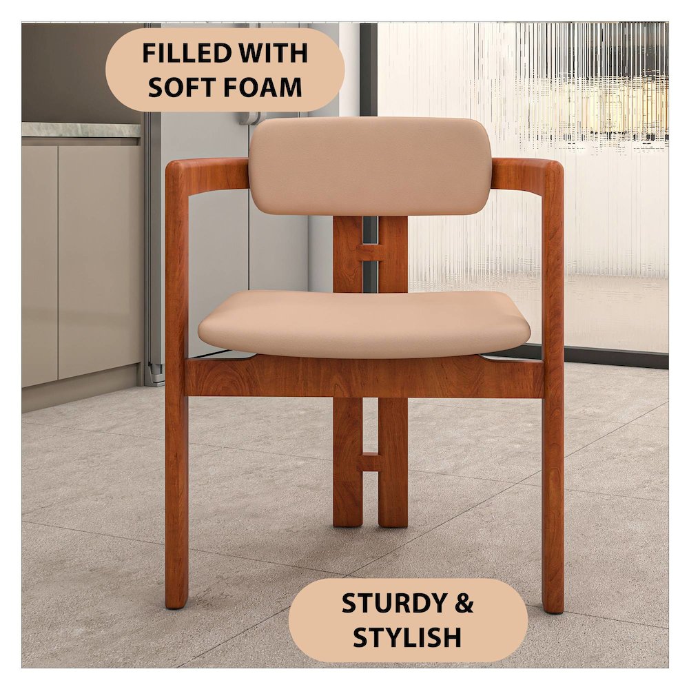 Velo Series Modern Dining Chair in Dark Natural Wood with Taupe Seat