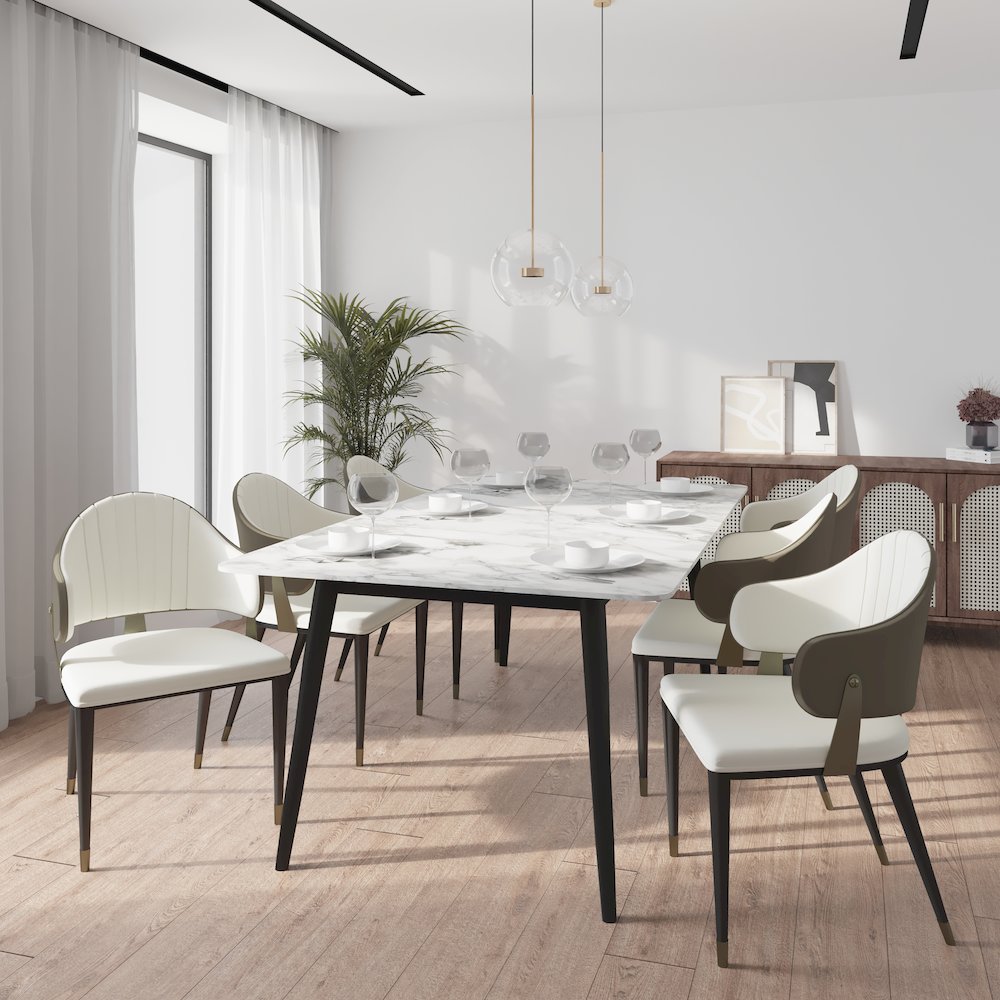 Zayle 7-Piece Dining Set with 55" Rectangular Dining Table in Taupe
