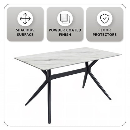 Elega Series Black Carbon Steel Dining Table 62 With White Sintered Stone Top