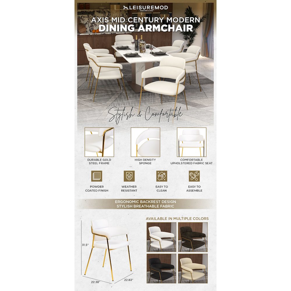 Axis Collection Modern Gold Dining Chair in White