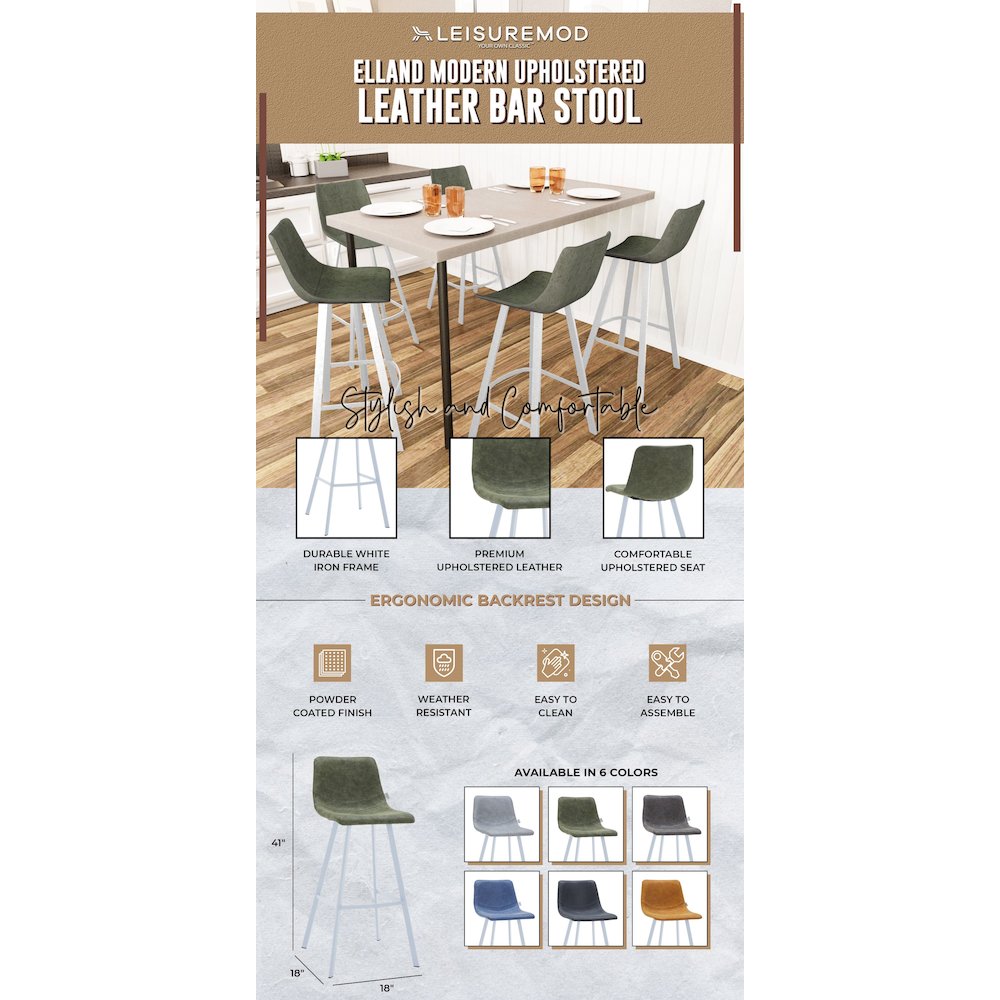 Elland - Bar stool - Olive Green- White Base