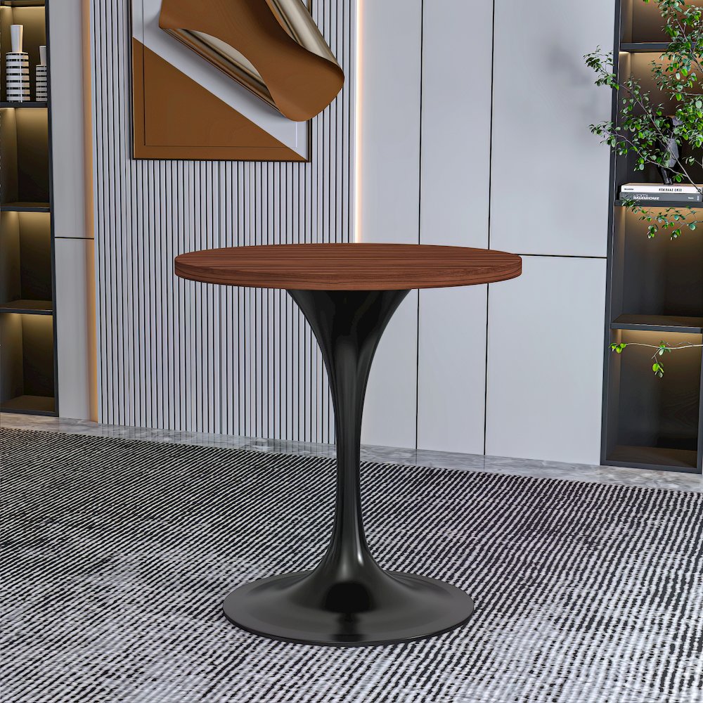 Verve Collection 27 Round Dining Table, Black Base with Cognac Brown MDF Top