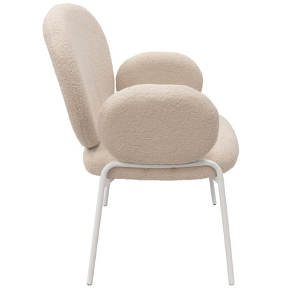 Celestial Series Boucle Dining Arm Chair, White Frame with White Fabric