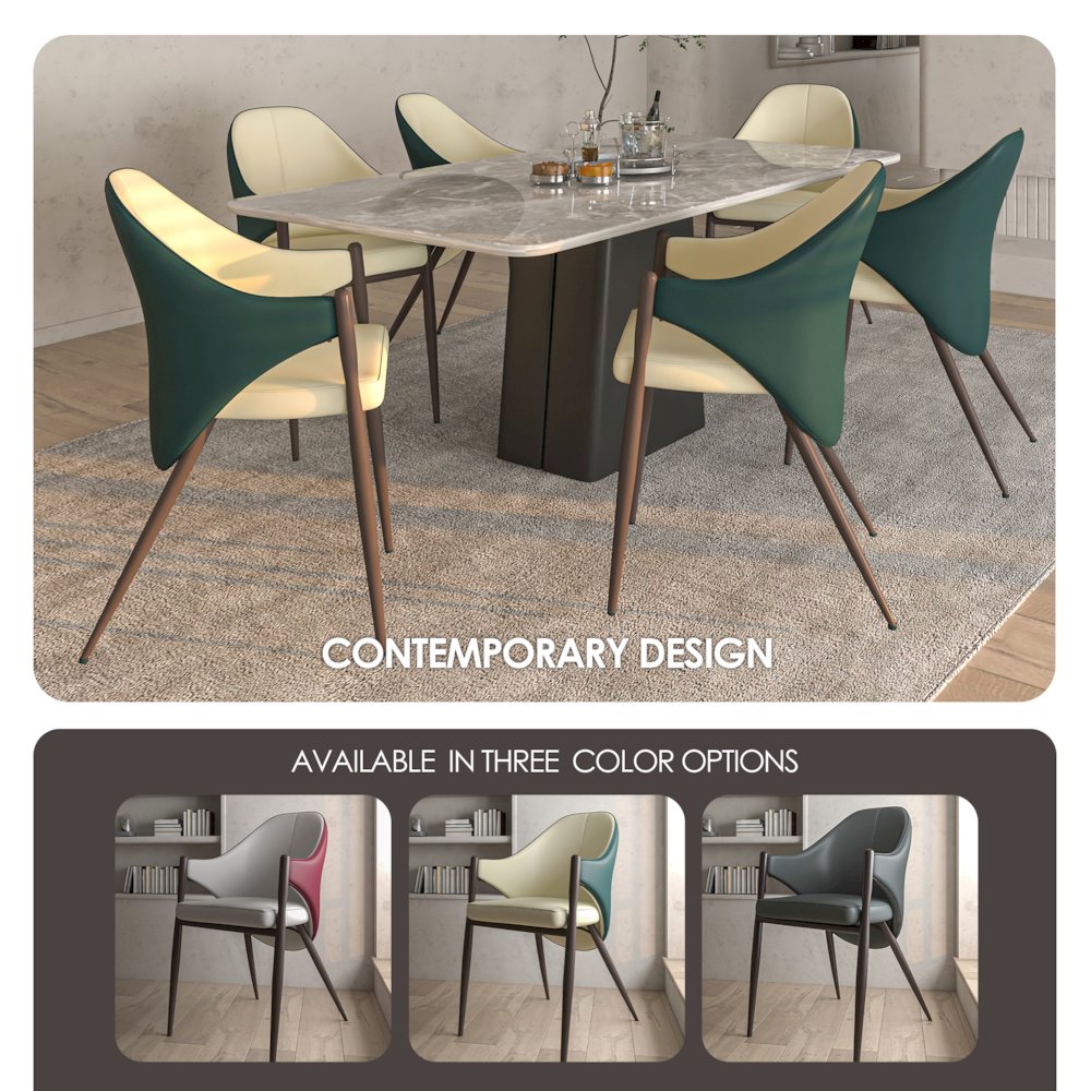 Sante Collection Modern Dining Chair Set of 2 in Cream/Green