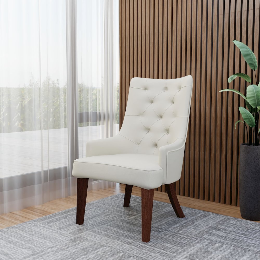 Spruce Collection Modern Wooden Dining Chair in Beige Velvet Set of 2
