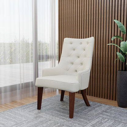 Spruce Collection Modern Wooden Dining Chair in Beige Velvet Set of 2