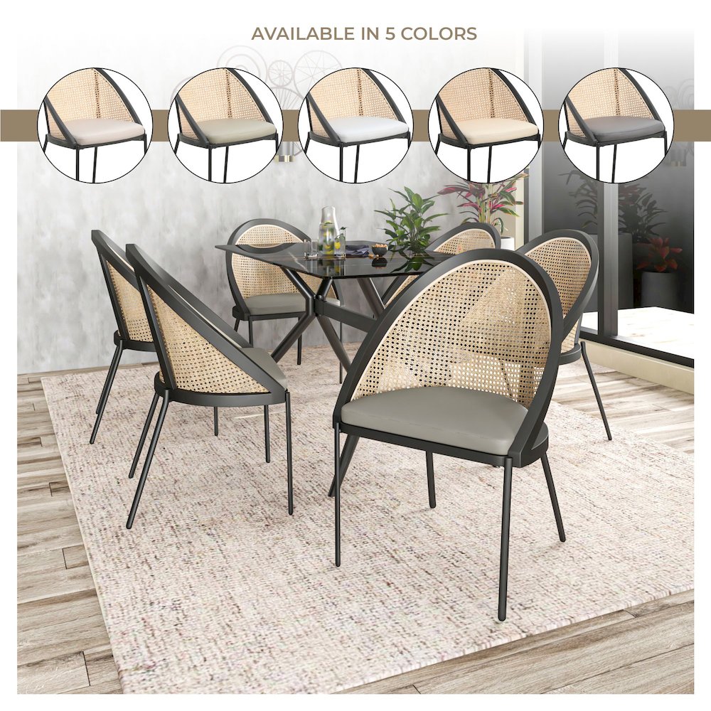 Urbane Collection Modern Dining Chair With Wicker back in Olive Green - Set of 2