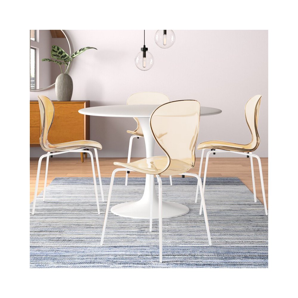 Modern Oyster Transparent Side Chair in White Base