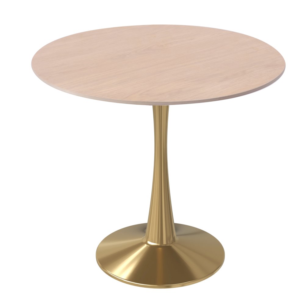 Bristol 27" Round Dining Table Gold Base with Sintered Stone Natural Wood Top